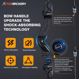 TOPARCHERY 62" Black Hunter Recurve Bow, ILF Interface Shock Absorption Takedown Hunting Recurve Bow for Adult & Youth Beginner, Longbow Archery Set for Outdoor Target Hunting Practice-40LBS-Black