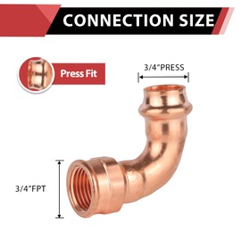 (Pack of 2) EFIELD Copper Press Elbow Fitting, 3/4" Press X 3/4" Female 90 Degree Elbow For Copper Pipe Connection (3/4"x3/4" F)