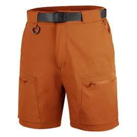 FREE SOLDIER Men's Cargo Hiking Shorts with Belt Lightweight Quick Dry Tactical Shorts with Pockets for Casual Work Golf (Orange 42W12L)