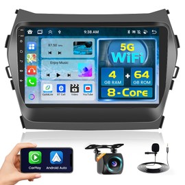 Fuluku【8 Core 4+64GB】 for 2013-2017 Hyundai Santa Fe Android 15 Car Stereo with Wireless Carplay Android Auto, 9'' Touch Screen Radio Dash Kit GPS/WiFi/32EQ DSP/Bluetooth 5.0/SWC/Mic, Backup Cam