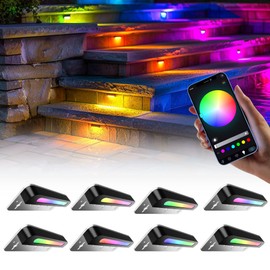 SLARY 8 Pack 7 inch RGB LED Hardscape Lighting Step Lights Retaining Wall Lights with Color Changing & Warm White Mode Low Voltage Landscape Paver Lights Waterproof Deck Lights for Outside Stairs