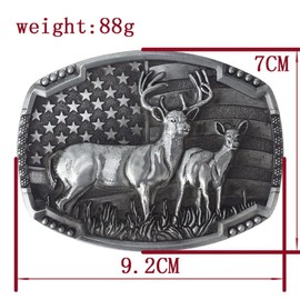 Longcreek Punk Deer Belt Buckle for Men, Patriotic American Flag Deer Belt Buckle, Vintage Elk Deer Belt Buckle, Nordic Viking Deer Head Belt Buckle, silver
