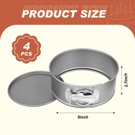 Funnymoom 4 Pcs 6 Inch Non Stick Springform Pan with Removable Bottom Carbon Steel Round Springform Cheesecake Pan with Stainless Steel Spring Buckles for Baking Kitchens Restaurant(Gray)