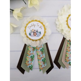 Safari Jungle Gender Neutral Baby Shower Mommy And Daddy To Be Corsage, Safari Animal Baby Sprinkle Mom And Dad Ribbon Pin Set, Jungle Animal Maternity Photo Prop Keepsake Gift