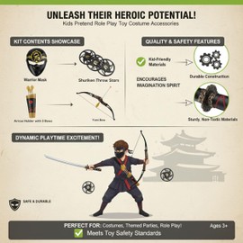 BPC Complete Warrior Fighter Role Play Toy Set for Kids – Includes Sword, Mask, Bow, Arrows, Shuriken Blades – Durable, Safe Pretend Play Set