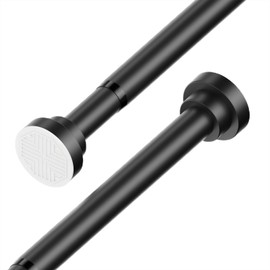 Curtain Rods for Windows 17.3 to 77.5 Inches Adjustable Length 1 Inch Diameter Window Curtain Rod with Aluminium Finials, Black