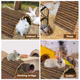 kathson Rabbit Bridge Wooden Hamster Climbing Tunnel Bunny Extra Large Ladder Wood Flexible Hideout for Guinea Pig Chinchilla Ferret Hedgehog Rat Squirrel and Other Rodents(26 x 16 in)