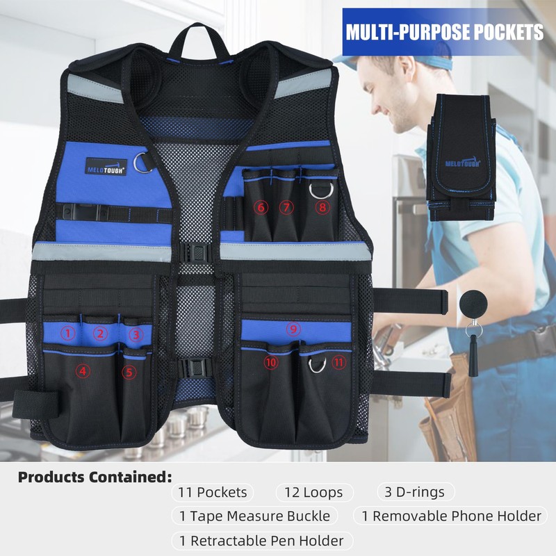 MELOTOUGH Tool Vest for Men Reflective Safety Tool Vest with