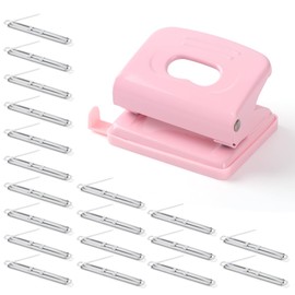 ALXBSONE Two Hole Punch, Punch Combo Set with 50 Paper Fasteners, Paper Punch, 2 Hole Punch for Binders, Classrooms, Offices, and Homes(Pink)