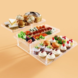 Bakzon 3 Tier Serving Tray for Entertaining, Acrylic Dessert Table Display Set for Party Supplies, Serving Platters and Trays for Food, Cupcake Buffet Dessert Risers Stands for Weddings Baby Shower