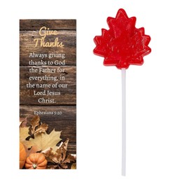 12 Sets Happy Thanksgiving Christian Themed Bookmarks Give Thanks Bookmark with Leaf Shaped Lollipops Bulk Fall Party Favors Religious Made in USA