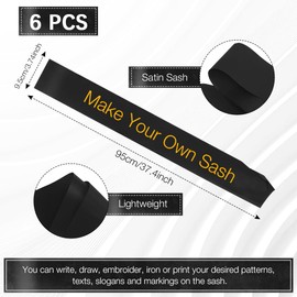 Sash 6pcs Blank Sash Black Satin Sashes Team Bride Sash Birthday Sash Plain Sash DIY Sash Party Accossories Sash Unprinted for Birthday Hen Party Wedding Homecoming Prom Baby Shower Graduation