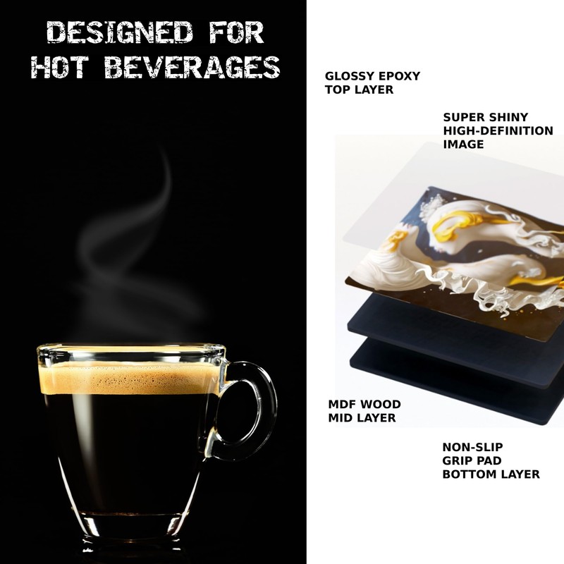VEVMAX Premium AI Designed Coasters - Ideal for Hot Drinks