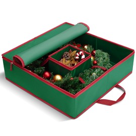 MaidMAX Christmas Wreath Storage Container 30 inch, Hard Shell Wreath Storage Bag with Inner Pocket, Sturdy Handles and Zippers, 600D Oxford Holiday Ornament Wreath Storage Box (Green, 1pc)