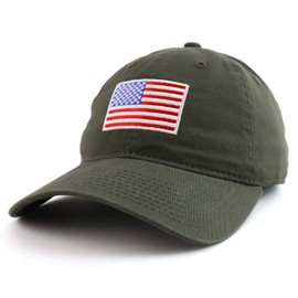 Rapid Dominance American Flag Embroidered Washed Soft Cotton Fitting Cap - Olive