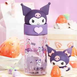 Roffatide Cartoon Kuromi Plastic Cup Bottle Portable Tumblers Travel Cups Plastic Shaker Bottle Direct Drinking Cup Water Track Bottle Portable Leak-proof Water