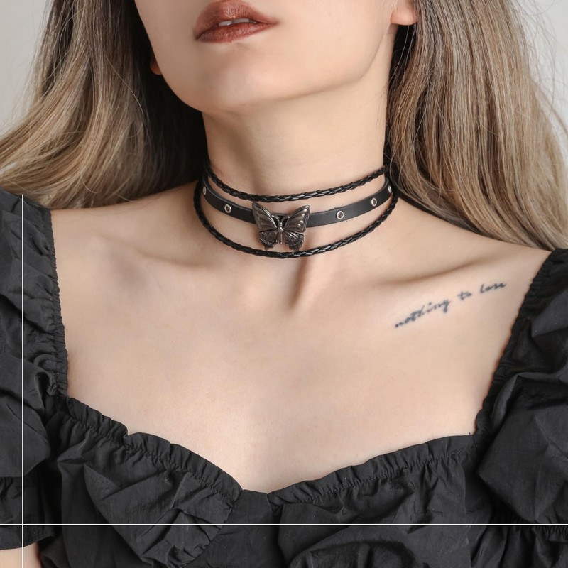 UINSUE Butterfly Leather Bracelets & Necklace Combo Adjustable Grunge &