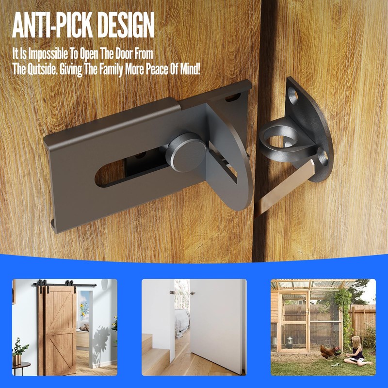 Sliding Door Lock, 90 Degree Door Hasp Latch Lock, Stainless