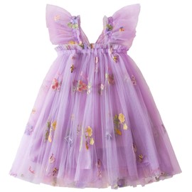 Nileafes Toddler Girl Flower Butterfly Embroidery Tutu Dress Casual Tulle Princess Birthday Dresses Size 100 (2-3 Years, 109-Purple)