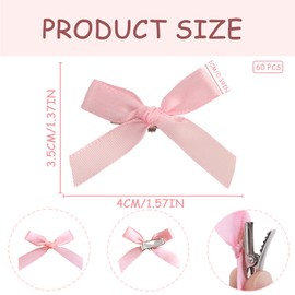 AYNKH 60 Pcs 1.6 Inches Pink Mini Bow Hair Clips, Ballet Ribbon Bow Hair Clips, Mini Bow Duckbill Clips for Music Festival Braids, Twists, Suitable for Babies Girls Women