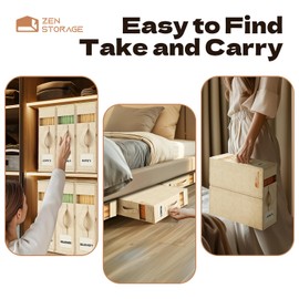 4 Pack Sheet Storage Organizer (King & Queen Size) with handle, Foldable Sheet Set Organizer for Linen Closet, Sheet Organizer for Blanket, Coverlet and Towel, Beige