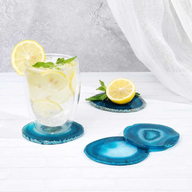 Blue Agate Coaster for Coffee Table, Set of 4 Natural