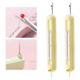 Upgraded 2 in 1 Needle Threaders Seam Ripper,Sewing Supplies,Multifunctional Sewing Tool, Quick Sewing Machine Loop Automatic Needle Threaders (2Pcs-Yellow)