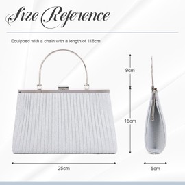 SUKUTU Women's Clutch Evening Bag Pleated Wedding Handbag Bag Silk Shoulder Bag School Bag for Party, silver
