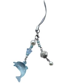 Blue Ocean Dolphin Phone Chain and Keyring, Acrylic Jewelry Pendant, Dolphin Charm Beaded Keychain, Phone Decor Accessories