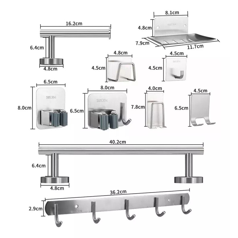 Juego Sets De Accesorios Para Baño Inoxidable Toallero 15pzs