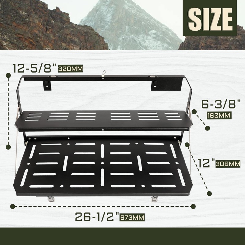 KUAFU Double-Layer Foldable Tailgate Table Compatible with 2018-2023 Jeep Wrangler