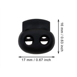 Tupalizy 17x16mm Black Plastic Cord Locks Double Hole Spring Stoppers Slider Clips Pant Drawstring Shoelace Tie Fasteners for String Bags Hat Shorts Tighten Backpack Toggle Repair Replace (10)