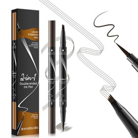 2-in-1 Dual-Ended Microblading Eyebrow Pencils,Waterproof Eyebrow Pen with 4-Fork Micro-Fork-Tip,3D Brow Pen for Natural Waterproof and Long-Lasting Women(Dark Brown)