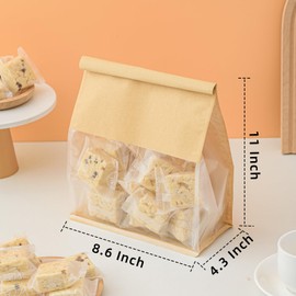 50 Pcs 5.1 Inch Brown Kraft Paper Bread Bags with Tin Tie, Small Homemade Bread Packing Bag, Thickened Storage Bagel Bag with Clear Window for Sourdough, Baked