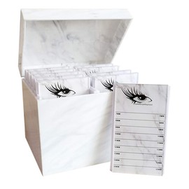 10 Layers Acrylic Eyelash Storage Box,Eyelash Holder Extension Tool,Makeup Organizer False Eyelashes Glue Pallet Holder, Grafting Eye lashes Close-Packed Display with 10 Pallets (Marble)