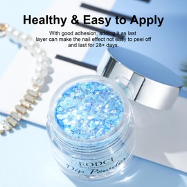 EODCI Dipping Powder, Blue Sequins Dip Powder, Nail Dipping Powder, Acrylic Nail Powder, Glitter Powder for Nails Art, Manicure, DIY Salon, Odourless and Long-Lasting