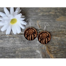 Twisted R Design Wood Grain Dream Catcher Western Round Wood Printed Dangle Earrings Jewelry