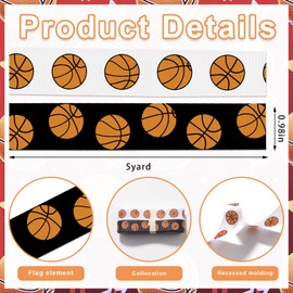 Threetols 2 Rolls 10 Yards Basketball Ribbons, 7/8" Black White Grosgrain Ribbons Sport Ribbons Wrapping Craft Ribbons for Sport Team Decoration and Theme Party Decorations