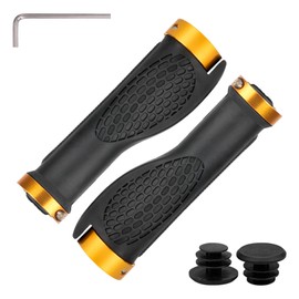YMWALK Kids Bike Handlebar Grips - Non-Slip Rubber Handle Grips with Double Lock, Cycle Alloy Handlebar Protector for MTB Mountain Bikes Scooters (Gold)