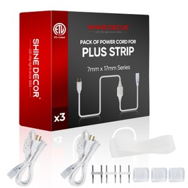 Shine Decor 5FT Power Cord Kit, Replacement for 7x17mm Double Row Plus LED Strip Lights Only, Pack of 3 with Pins End Caps and Heatshrink Tubes