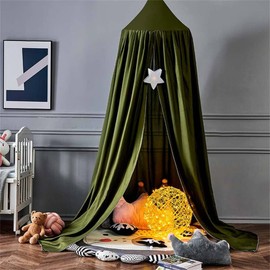 Surwin Bed Canopy for Girls Boys Kids Single Double Bed, Solid Color Round Dome Bed Canopy Mosquito Net Protection Canopy Play Tent Bedroom Nursery Decoration Hanging Curtain Net (Dark Green)