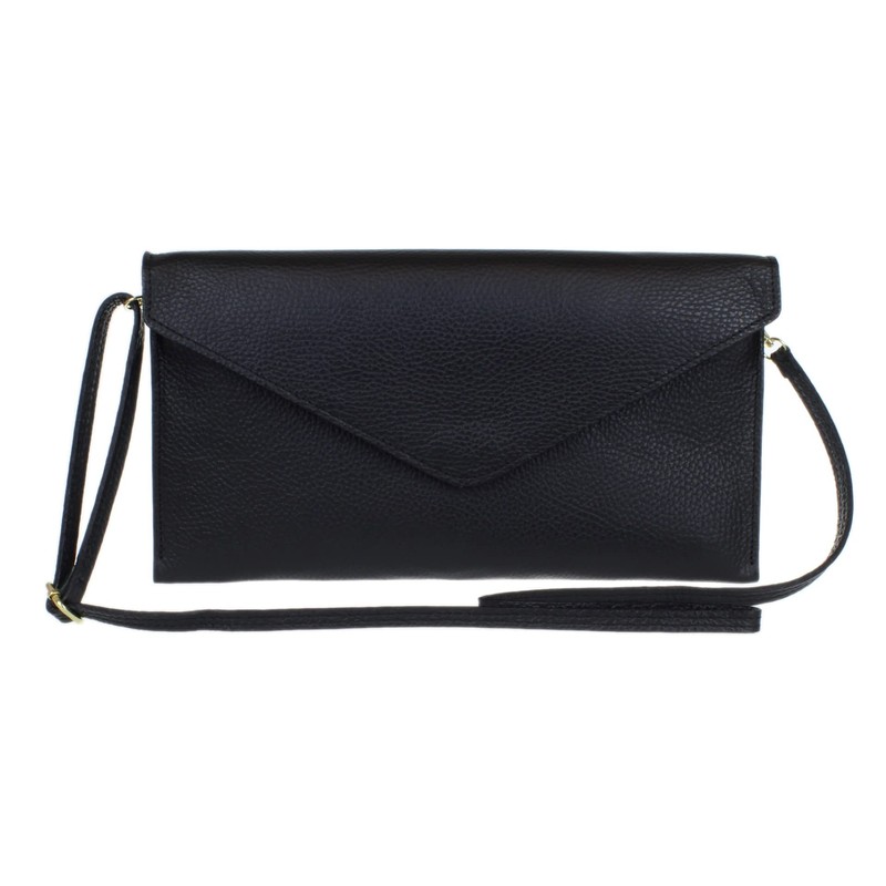 Girly Handbags Womens Italian Genuine Leather Envelope Clutch Bag (Black)