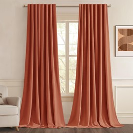 Woaboy Back Tab Blackout Curtains 108 Inch Long 2 Panels for Living Room Bedroom Burnt Orange Pinch Pleated/Rod Pocket Light Blocking Room Darkening Ceiling Track Drapes with Hooks Terracotta/Rust