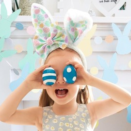 YanJie Easter Bunny Headband Rabbit Ears Headband Wide Bows Egg Print Women Cosplay Party Costume Accessories Easter Hair Accessories Gift