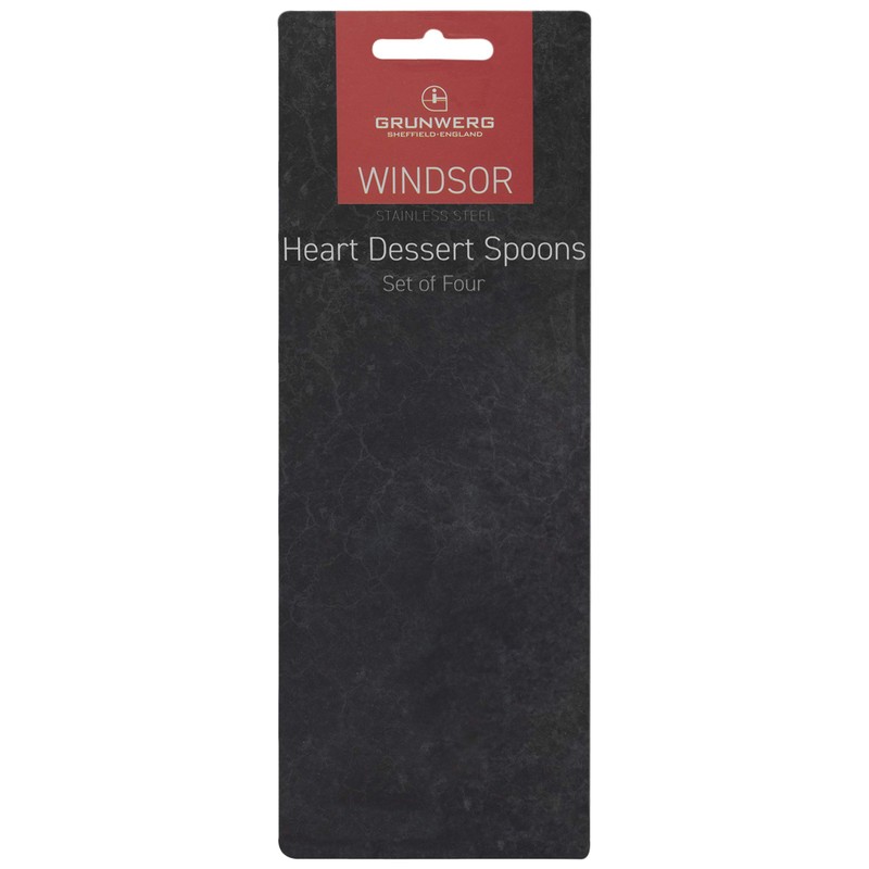 Grunwerg Windsor Carded 4-Piece Heart-Shaped Dessert Spoon Set 4HDWDR/C, 18/0
