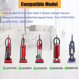 Replacement Vacuum Belt for Dirt Devil (Royal) Upright Vacuum Cleaner Style 5 Power Max Pet, Featherlite, Swivel Glide Series, Replace Parts 1LU0310X00, 3720310001 & 1540310001