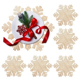 Snowflake Placemats Set of 6,15inch Christmas Placemats Decorations Christmas Table Mats Hollow Out Design Round Place Mats Dining Table Setting Kitchen Table Mats for Christmas Holiday Wedding(Gold)