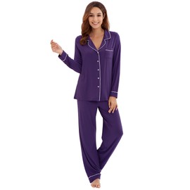 WiWi Viscose from Bamboo Women's Pajamas Set Super Soft Button Down Top and Pants Sleepwear Cooling Pjs S-3X, Dark Purple, Medium