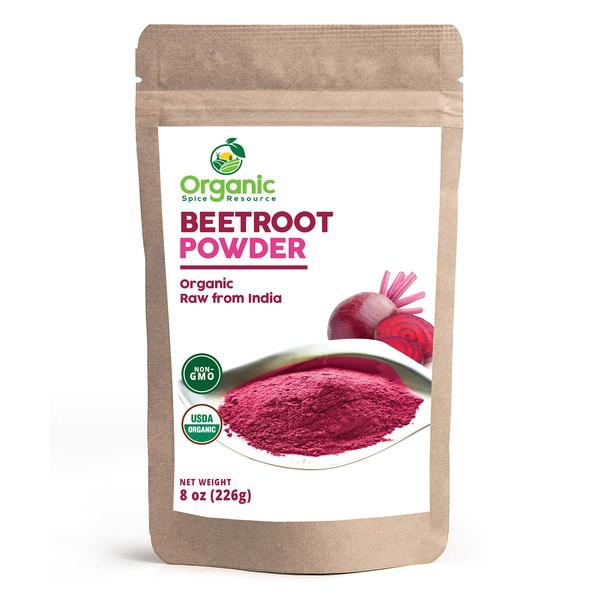 Organic Beet Root Powder | 8 oz or 226g | USDA Organic Approved, Raw and Non GMO | Nitric Oxide Booster, Increases Stamina and Circulation | Vegan | 100% Raw from India, by SHOPOSR(8oz)