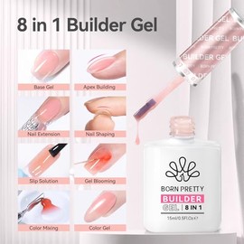 Born Pretty Builder Nail Gel - 8 in 1 Milchig Nude Klar Quick Builder Gel f√ºr N√§gel In a Bottle Aufbaugel f√ºr Geln√§gel Base Top Coat Poly-Nagelgel Verl√§ngerungsgel Verst√§rkungsgel Nagelkleber